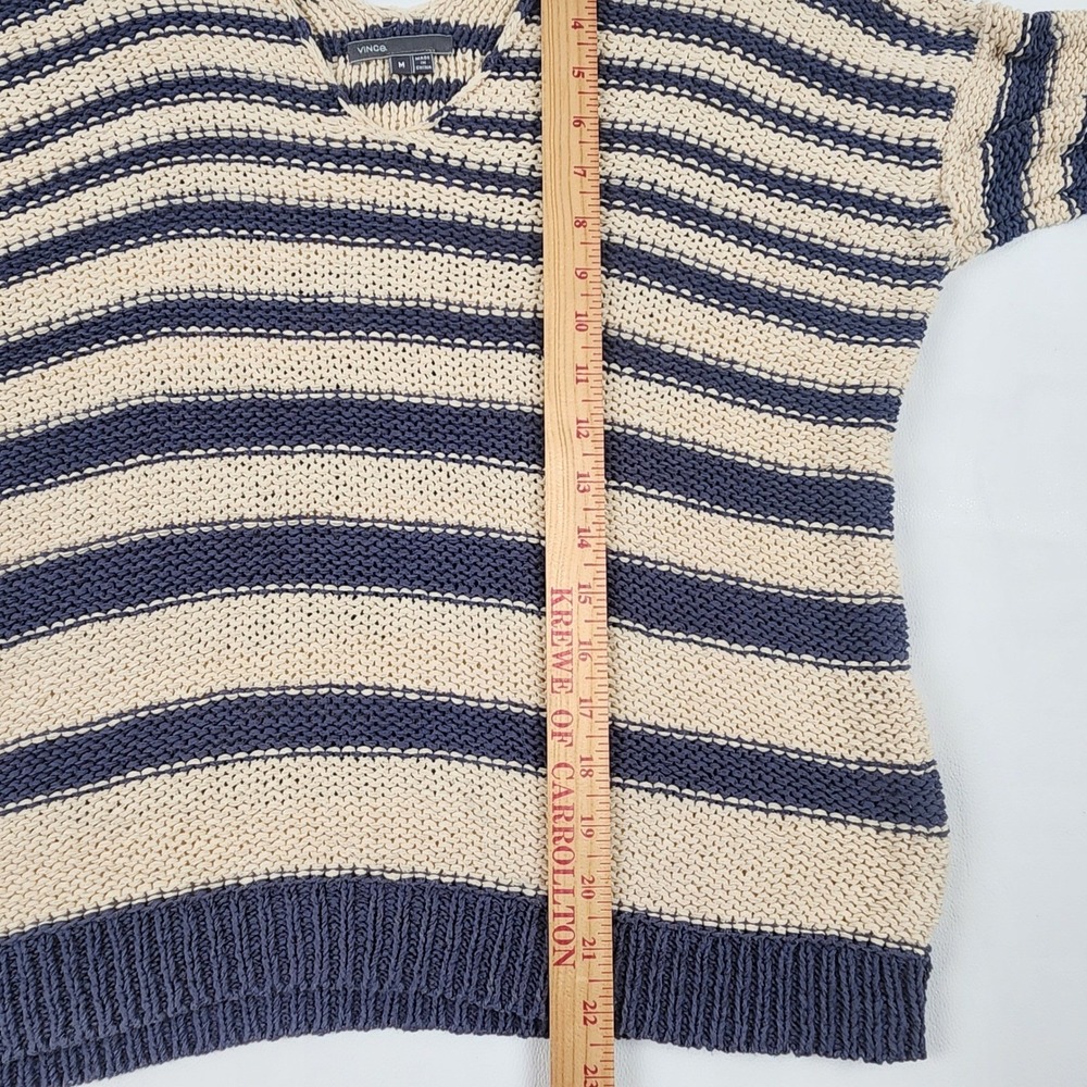 Vince Striped V Neck Sweater M Navy Cream Chunky Knit Nautical Quiet Luxury - Picture 13 of 13